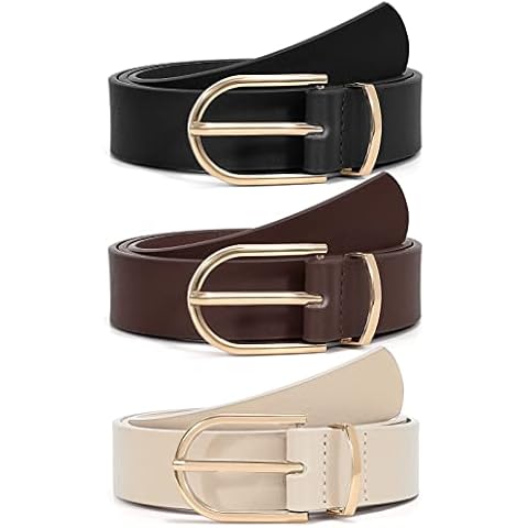 VONMELLI 3 Pack Women's Belts for Jeans Pants Fashion Gold Buckle Ladies Dress Belt Black Coffee Beige M Cover