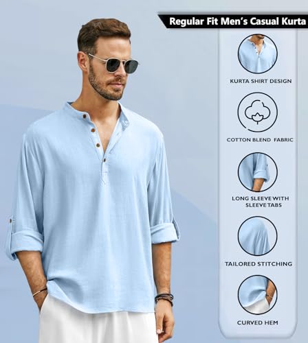 Image of Men's Solid Cotton Blend Regular Fit Mandarin /Chinese Collor Short Kurta for Men