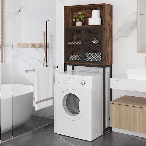 Launica Over Toilet Bathroom Organizer, Wood Metal Over The Toilet Storage, Industrial Bathroom Space Saver Behind Toilet, Freestanding Bathrooms Storage Cabinet Over Toilets wtih Shelf, Rustic Brown