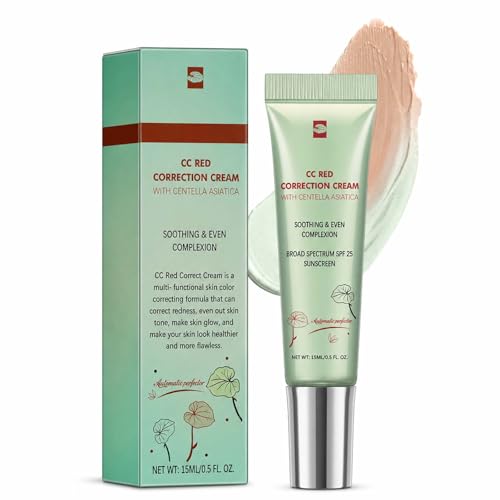 Image of Green-Tone CC Cream with Centella Asiatica for Redness & SPF 25 Protection - Lightweight Tinted Moisturiser with Hydration for Even Complexion & Natural Finish, Daily Wear Makeup Base & Skin