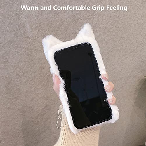 Coque peluche iPhone 16 Plus chat 3D blanc en fausse fourrure - 3