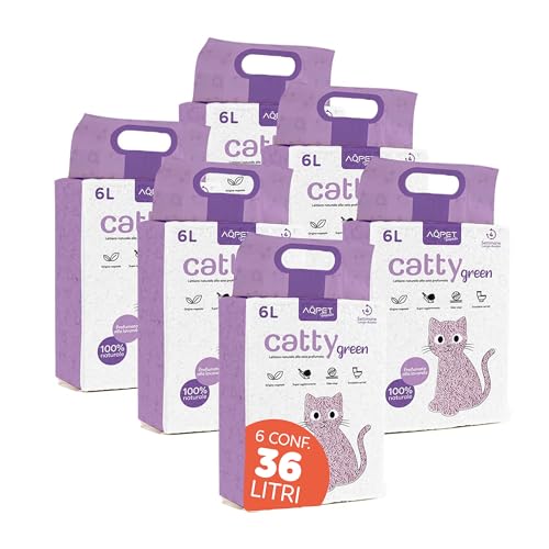 AQPETFRIENDS Lettiera CattyGreen Soia Naturale per Gatti, Agglomerante Vegetale Biodegradabile alla Lavanda, Sabbia Antiodore Smaltibile nel WC, 100% Eco-Friendly, 36 Litri