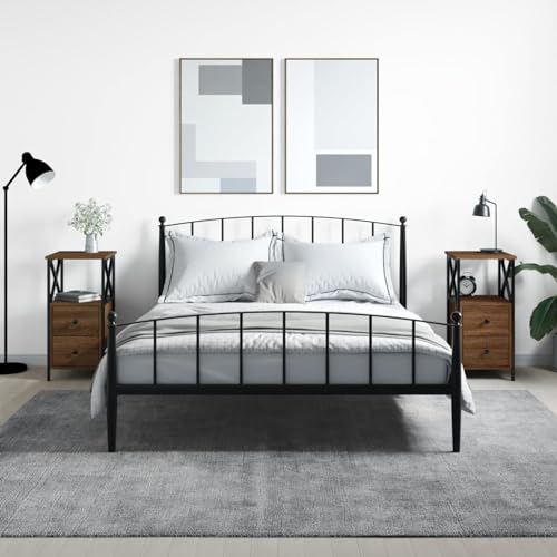 Xichuzi Mesita Noche 2 uds Madera ingeniería marrón Roble 34x35,5x70 cm, Mesillas De Noche Dormitorio, Mesita Auxiliar, Mesa De Noche, Mueble Habitacion, Muebles Dormitorio, Mueble Habitacion
