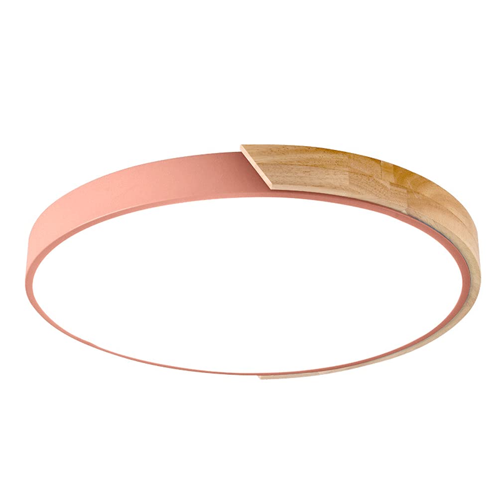 Plafonnier LED encastré rond bois rose 40cm luminaire décoration plafond moderne mince