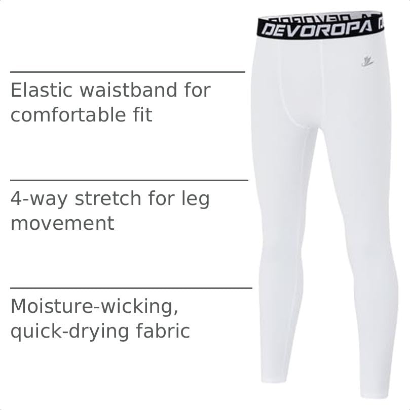 Image of DEVOROPA Boys Leggings Youth Compression Pants Sports Tights Basketball Football Baseball Soccer Baselayer Slim /Regular /Husky