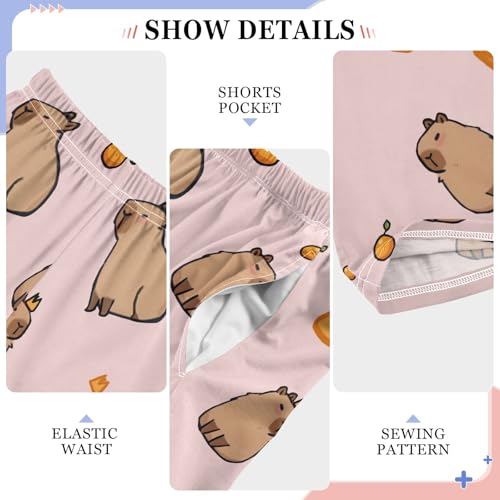 Lovely Simple Capybara Red Pajama Pants Lounge Sleep Pants Elastic Waist Long Pajama Bottoms with Pockets for 6-14 Years4