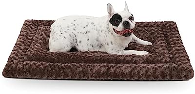Washable Dog Bed Mat Reversible Dog Crate Pad Soft Fluffy Pet Kennel Beds Dog Sleeping Mattress for Large Jumbo Medium Small Dogs, 35 x 22 Inch, Brown