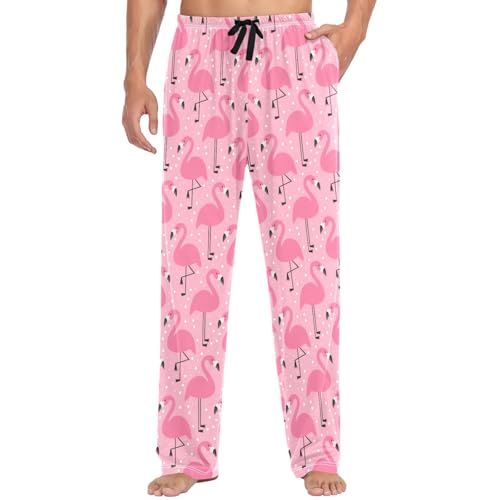 Pigsaly Men's Pajama Bottoms Cute Pink Flamingo Mens Pajama Pants Funny Animals Cotton Pj Bottoms Sleepwear Lounge Pants M