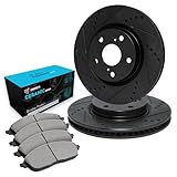 R1 Concepts Front Brake Kit For 2016-2021 Fiat 500X; 2017-2021 Jeep Compass; 2015-2021 Jeep Renegade| Drilled Slotted Brake Rotors| Ceramic Brake Pads and Rotors Kit