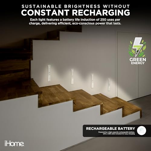 Image of iHome Rechargeable Auto Sensing Light Bars, Motion Sensor, Dimmable, Auto /Always-On Modes, Easy Installation (4-Pack LED Light Bar)