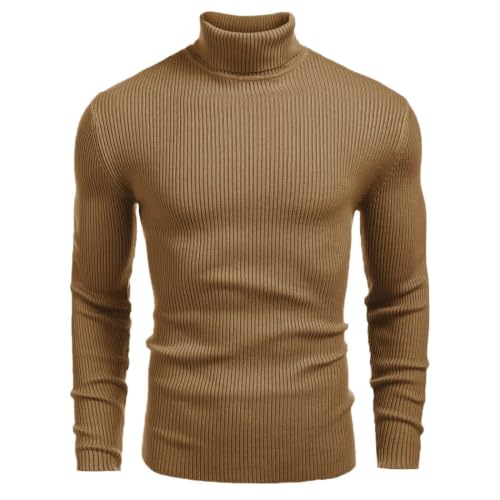 Image of COOFANDY Mens Ribbed Slim Fit Knitted Pullover Casual Turtleneck Sweater
