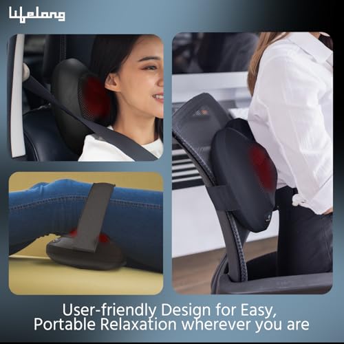 Image of Lifelong Cushion Massager and Body Massager with Heat and Strong 8 Deep Kneading nodes for Back, Neck, Shoulders Muscle Pain Relief and Portable Massager (Black)