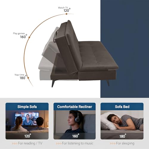 Image of Wakefit Flexia Sofa Cum Bed | 3 Yr Warranty | Convertible 3 Seater, Lightweight, Space Saving Design, Perfect for Home, Living Room | Double Bed | Sofa, Lounger & Bed in One | Velvet Stone