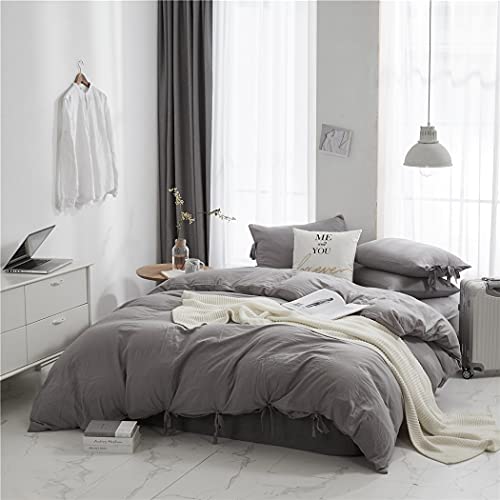 Best Deal Duvet Cover Queen Size - Queen Duvet Cover Set, Boho Bedding Queen for All Seasons, 3 Pieces Bow Tie Shabby Chic Home Bedding Duvet Covers (Gray, Queen, 90x90)