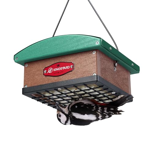 Kingsyard Upgraded Upside Down Double Suet Feeder with Metal Weatherproof Roof, Squirrel-Proof Metal Edging, Suet Feeders for Outside Hanging, Great for Attracting Woodpecker, Nuthatch, Titmouse
