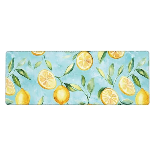 Grand tapis de souris aquarelle feuille de citron 80x30cm pour bureau et maison