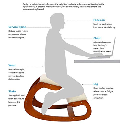 Ergonomic Kneeling Chair for Upright Posture - Rocking Chair Knee Stool for Home, Office & Meditation - Wood & Linen Cushion - Relieving Back and Neck Pain & Improving Posture (Pecan) - Thumbnail 4
