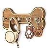 MTERSN Farmhouse Dog Leash Holder for Wall – Dog Stuff Organizer and Dogs Bone Key Holder Wall Mount with 3D Puppy Paw Hooks – Cute Stuff for Pet Lover Gifts (Acacia Wood)