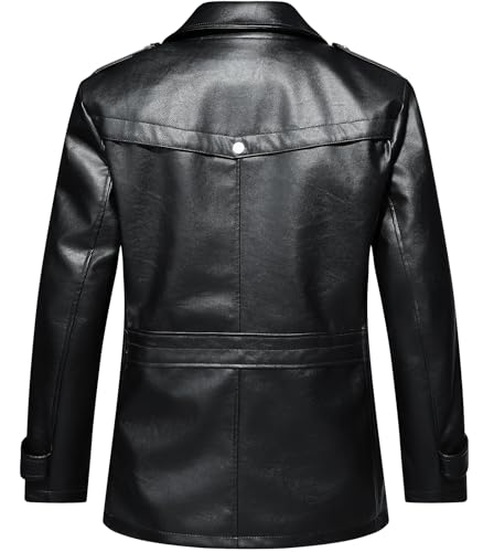 Image of INVACHI Men's Faux Leather Jacket Windbreaker Trench Coat with Detachable Collar Overcoat