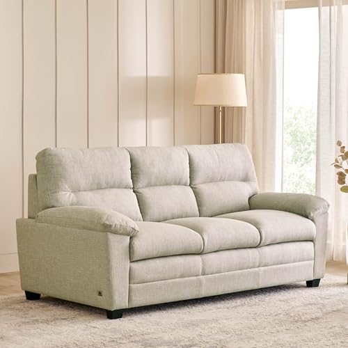 Image of Home Centre | Mojo | Fabric|Solid Wood | 3 Seater Sofas | Beige | 1 Year Warranty