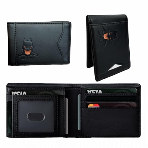 Image of Leather Bat ID Wallet for Men - Stylish Superhero Design, Durable Bifold Rfid Wallet with Multiple Card Slots and Cash Compartment - Gift for Father's Day or Birthdays (1PCS) (Black - 10 Slots)