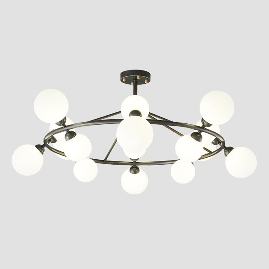 HXYSXHJUO G9 Scandinavian simple circle chandelier, modern light luxury magic bean for living room bedroom lamps and lanterns,Black,16 heads