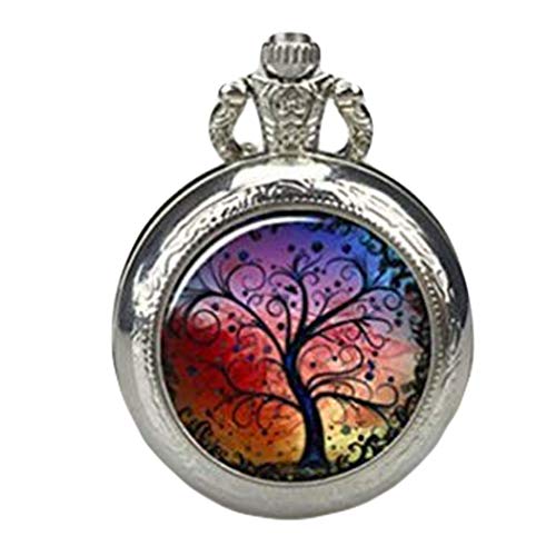 Arbre de vie montre de poche Collier, antique Bronzen montres à quartz, Argent montre Collier Cover