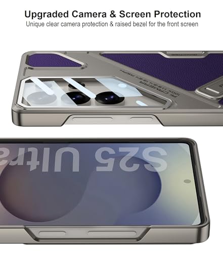 Image of Midkart Leather Case Compatible with Samsung Galaxy S25 Ultra Hidden Kickstand Cover Hard PC with Camera Protection, Beige & Violet
