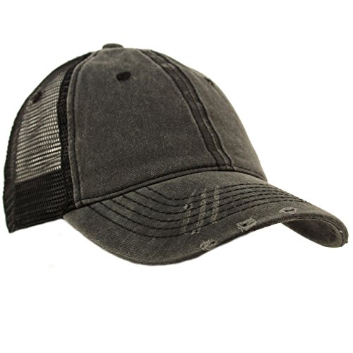 Unisex Distressed Low Profile Trucker Mesh Summer Baseball Sun Cap Hat Black