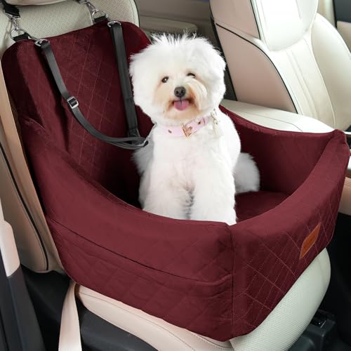 WOOAIDAGG Asiento de Coche para Perros medianos, Cama de Viaje para Mascotas con Canal para cinturón de Seguridad, Totalmente Desmontable y Lavable, 3 Correas fáciles de Instalar (Rojo)