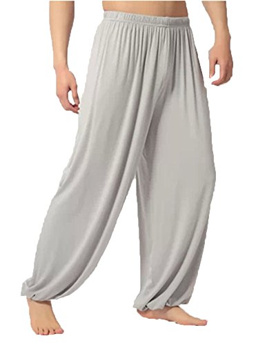 DianShao Uomo Baggy Modali Harem Pantaloni Yoga Tai Chi Sportiva Pilates Jogging Grigio Chiaro L