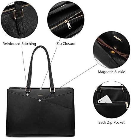 LOVEVOOK Laptop Tote Bag for Women 15.6 Inch Waterproof Leather Computer Bags Business Office Work Briefcase Black — view 7