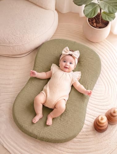 Image of Termichy Muslin Cover for Baby Lounger: Fitted for 30x20 Baby Nest | Breathable Cotton Silpcovers for Infant Support Cushion - Removable & Machine Washable for Clean Spit-up & Drool