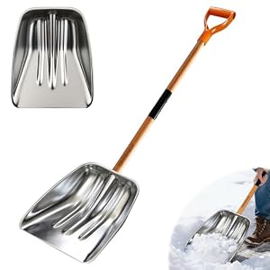Scoop Shovel, Snow Shovel for Driveway, Non-Slip Wood Handle, D-Handle