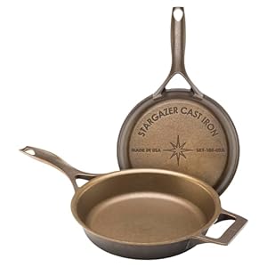 Stargazer 10.5 Inch Cast Iron Skillet – Made in USA, Seasoned and Smooth Non Stick Finish, Even Heat Distribution, Lightweight and Easy to Clean for Grill and Frying