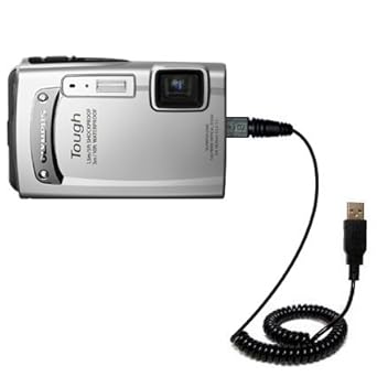 Gomadic Coiled Power Hot Sync USB Cable suitable for the Olympus TG-310 with both data and charge features - Uses TipExchange Technology