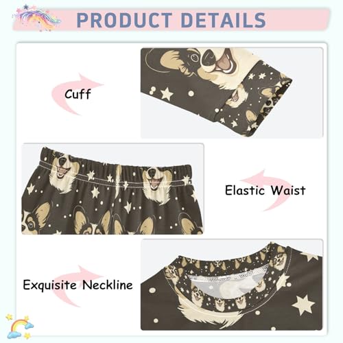 senya Starry Corgi Face Night Pajamas Set Long Sleeve Soft Cotton Sleepwear 2 Piece4