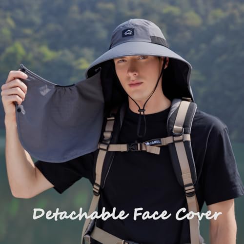 Image of Rosoz Outdoor Sun Hat for Men Women, UPF50+ Protection Safari Cap Wide Brim Mesh Fishing Hat with Neck Flap Beach Garden