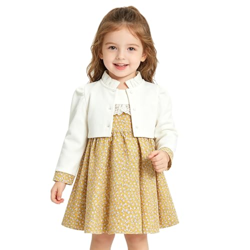 Ensemble robe fille tenue mariage 2-3 ans avec petit manteau jaune mignon