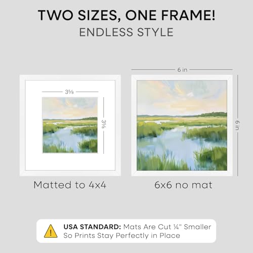 Image of Homeforia 6x6 White Picture Frame, High-End Metal, 4x4 Mat, Glass | High End Aluminum, Tempered Glass, Acid-Free 4x4 Removable Mat, 6x6 in Edge-to-Edge Display 6x6, Wall Kit, Set Of 1