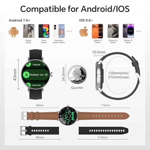 Yoever Smart Watches for Men Women,1.57"HD 43mm Smartwatch for iPhone/Samsung/Android,(Answer/Make Call),Fitness Tracker with Heart Rate/SpO2/Sleep Monitor,IP68 Waterproof,110+ Sport Mode,with 2 Bands — view 6