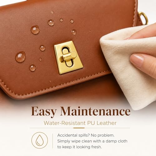 Image of Crossbody Bag for Women Shoulder Handbag PU Leather Satchel Purse with Top Handle Gold Turn Lock Adjustable Strap