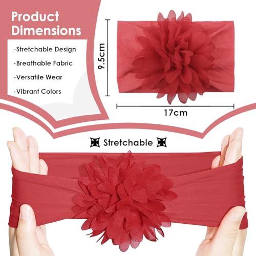Image of SYGA Pack of 4 Baby Headbands Nylon Flower Soft Stretchable Hairband for Newborn Infant Toddler Kids For 0-3 Year (Multicolor)
