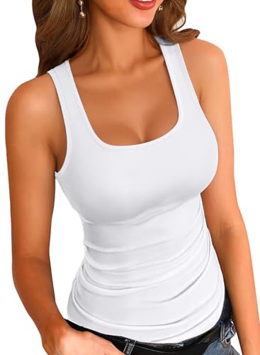 VICHYIE Womens Summer Tank Tops Square Neck Sleeveless Low Cut Sexy Shirts Ribbed Tanks Slim Fitted Casual Basic Tee Shirt