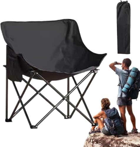 Image of Camping Folding Chair for Adults with Carry Bag, Portable Outdoor Folding Chair, Heavy Duty Steel Frame & Nylon Base Fabric for Camping, Beach, Fishing, Picnic, Lawn & Travel (Black)