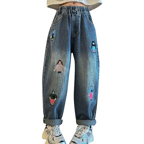 Girls Jeans Pants Cute Graphic Wide Leg Baggy Denim Pants