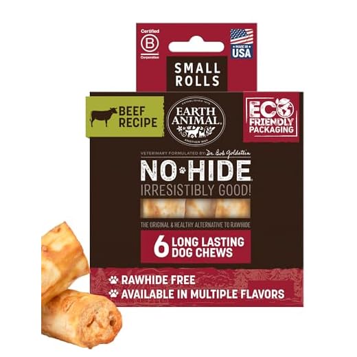 Earth Animal No Hide Chews - Long Lasting Rawhide Free Small Dog Chews Rolls, Beef - 6 Count