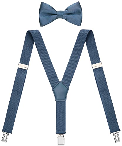 Wdsky Bow Tie And Suspenders For Men Y Shape Adjustable Elastic 47 Inches Dusty Blue #TOP1