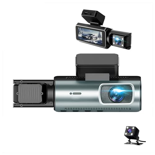 Image of Carhatke Triple Channel 1080P Dash Cam for Car | Front + Cabin + Rear Camera | Full HD Recording | Loop Recording | Night Vision | Wide Angle | G-Sensor | Easy Installation | 1 Year Warranty