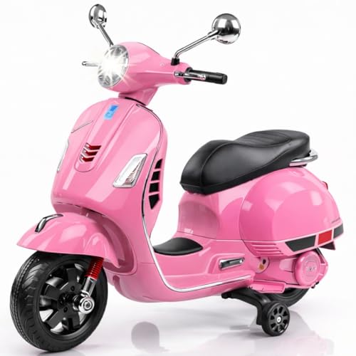 Image of Little Pup Battery Operated Ride On Scooter for Kids 2 to 6 Years | Electric Vespa Style Bike with Music, LED Headlight, Rechargeable Battery, Training Wheels | Kids Scooter (Pink)